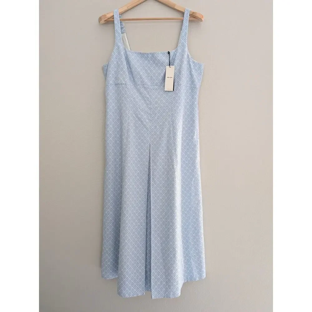 ME+EM Jacquard Fit and Flare Midi Dress and Cropped Jacket Set Chambray Blue 12